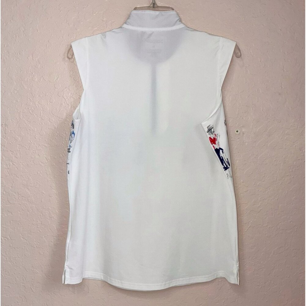 San Soleil Golf Polo Womens Large Retro Women Golfers Graphic White Sleeveless - Picture 3 of 8